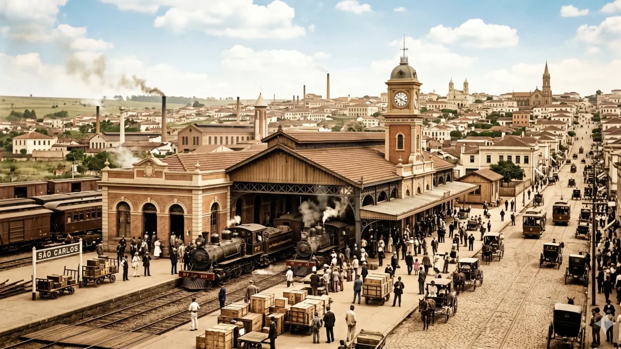 Estação ferroviária histórica de São Carlos representando o crescimento da cidade