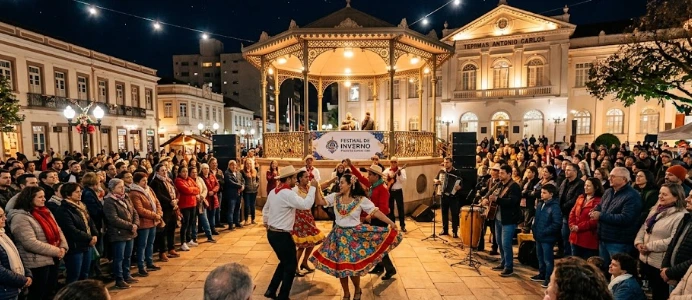 Festival de Inverno de Poços de Caldas 2026 com apresentação cultural em praça pública durante o mês de julho