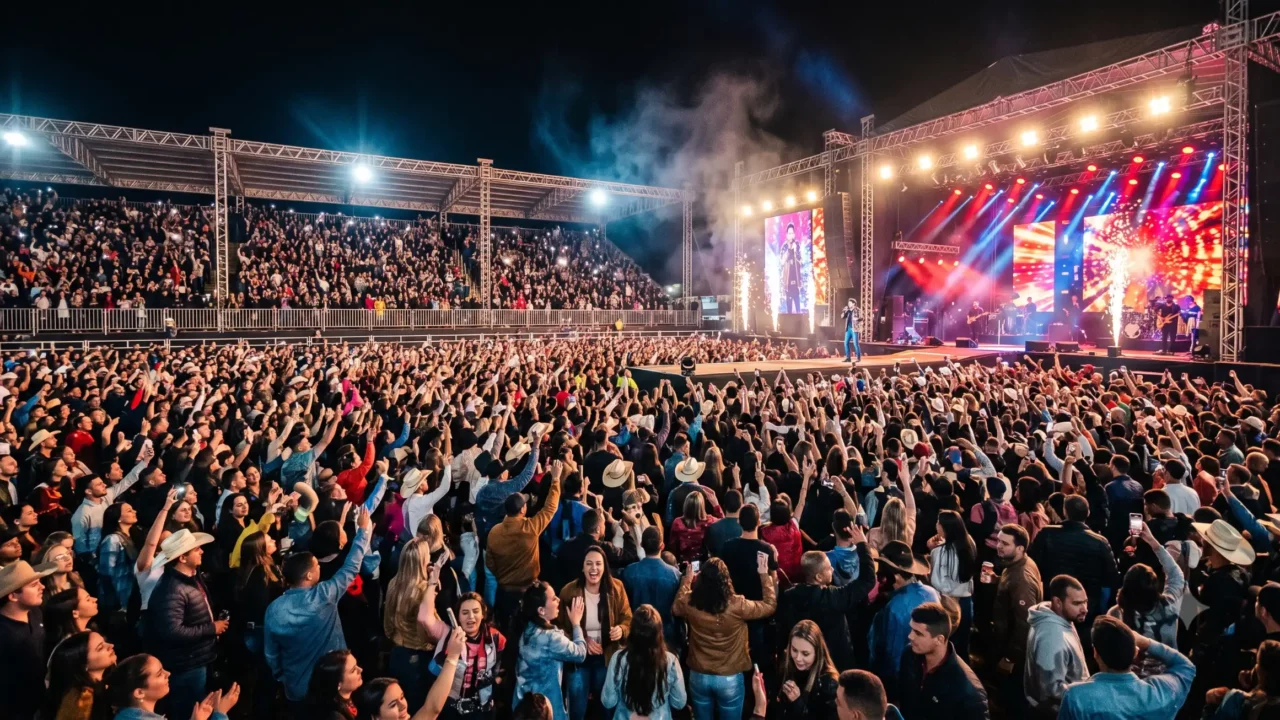 Público e arena do São Carlos Rodeio Fest 2026 durante os shows
