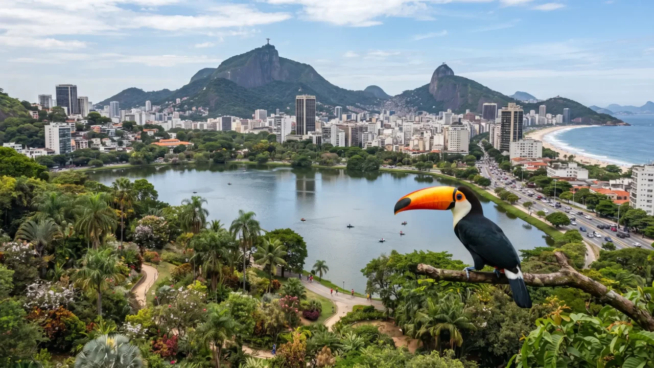 Faça uma imagem sem texto com o tema: Natureza, fauna e paisagem urbana em um só roteiro Faça uma imagem sem texto com o tema: Natureza, fauna e paisagem urbana em um só roteiro